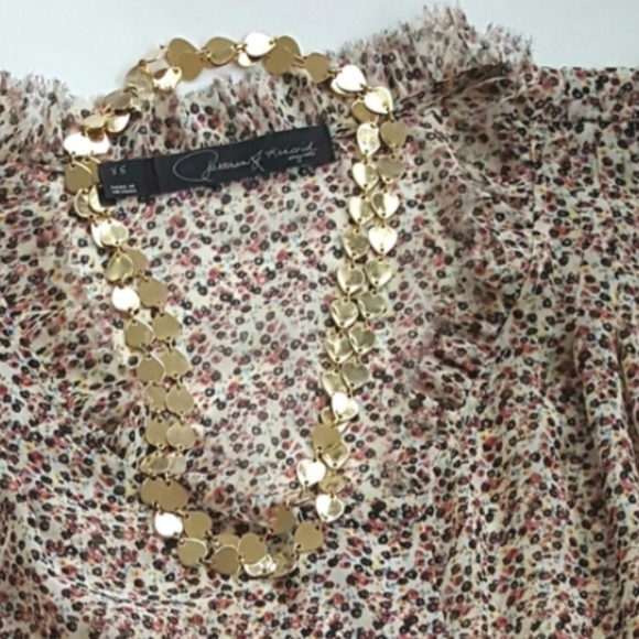 Necklace 1960s 45" Long Gold Tone Metal Leaves Hearts Boho Fest Sparkly Retro - Picture 4 of 5